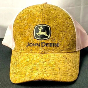 JOHN DEERE SNAPBACK HAT  ONE SIZE PINK WITH CORK FRONT JOHN DEERE GRAPHIC